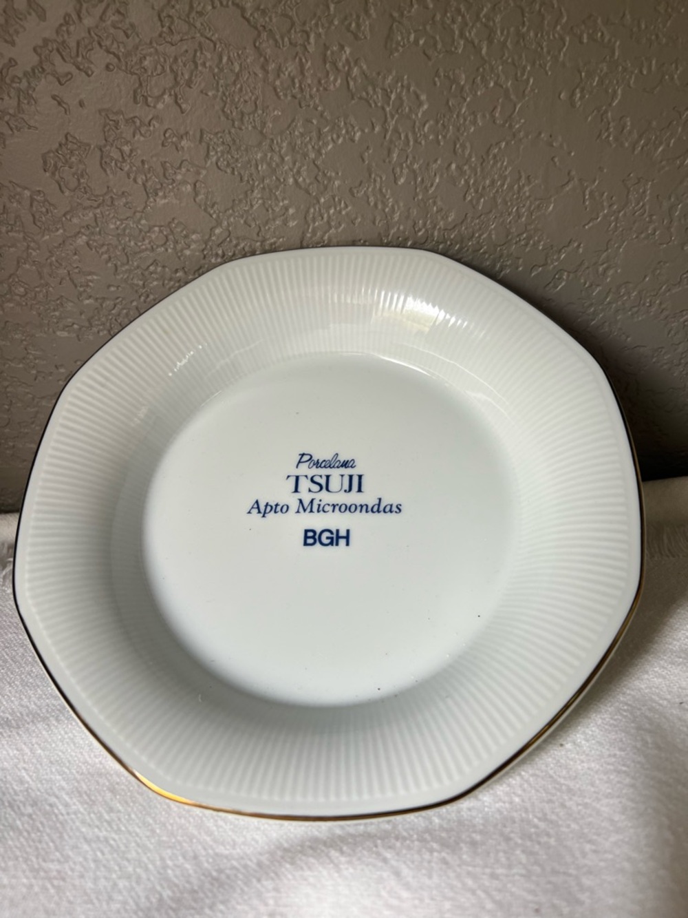Vintage White Porcelain Dinner Plate with Gold Trim - Microwave Safe